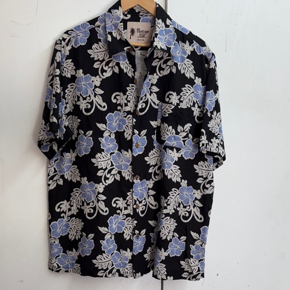 Tropical Vibes Black and Blue Floral Men's Shirt - Picture 1 of 8
